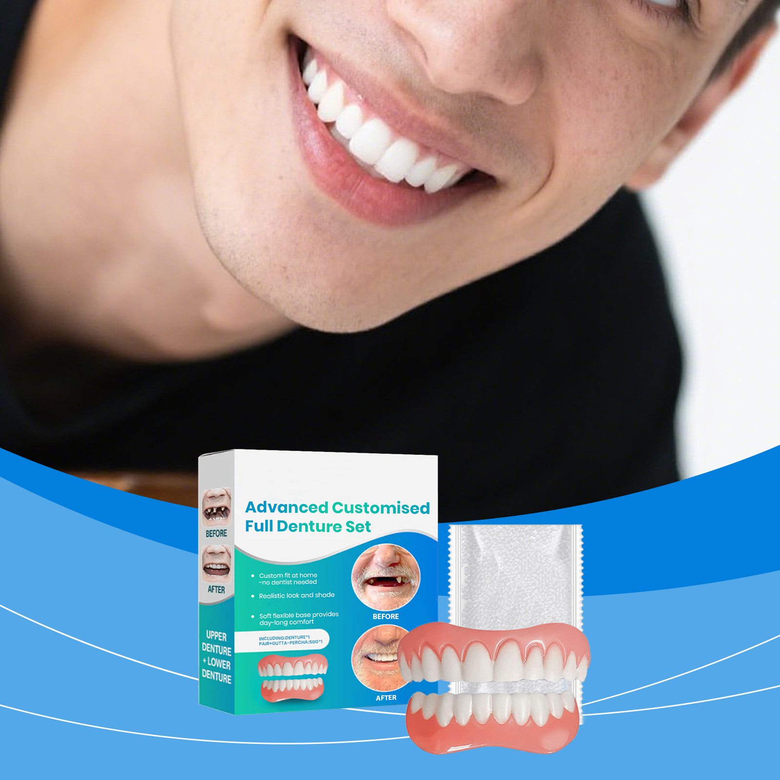 Teeth Whitening Veneers - Silicone Denture Set for Upper Lower
