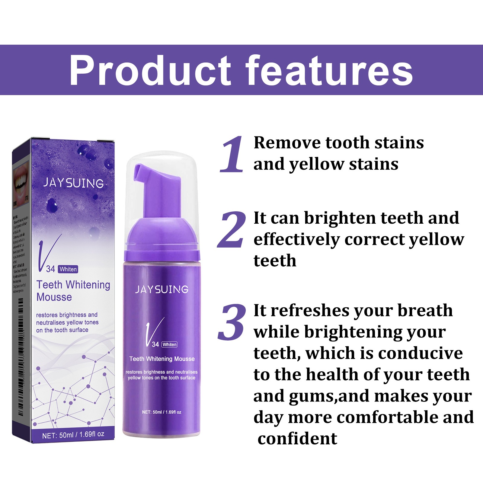 V34 Mousse Teeth Cleaning Toot - Teeth Whitening Effective recension och pris
