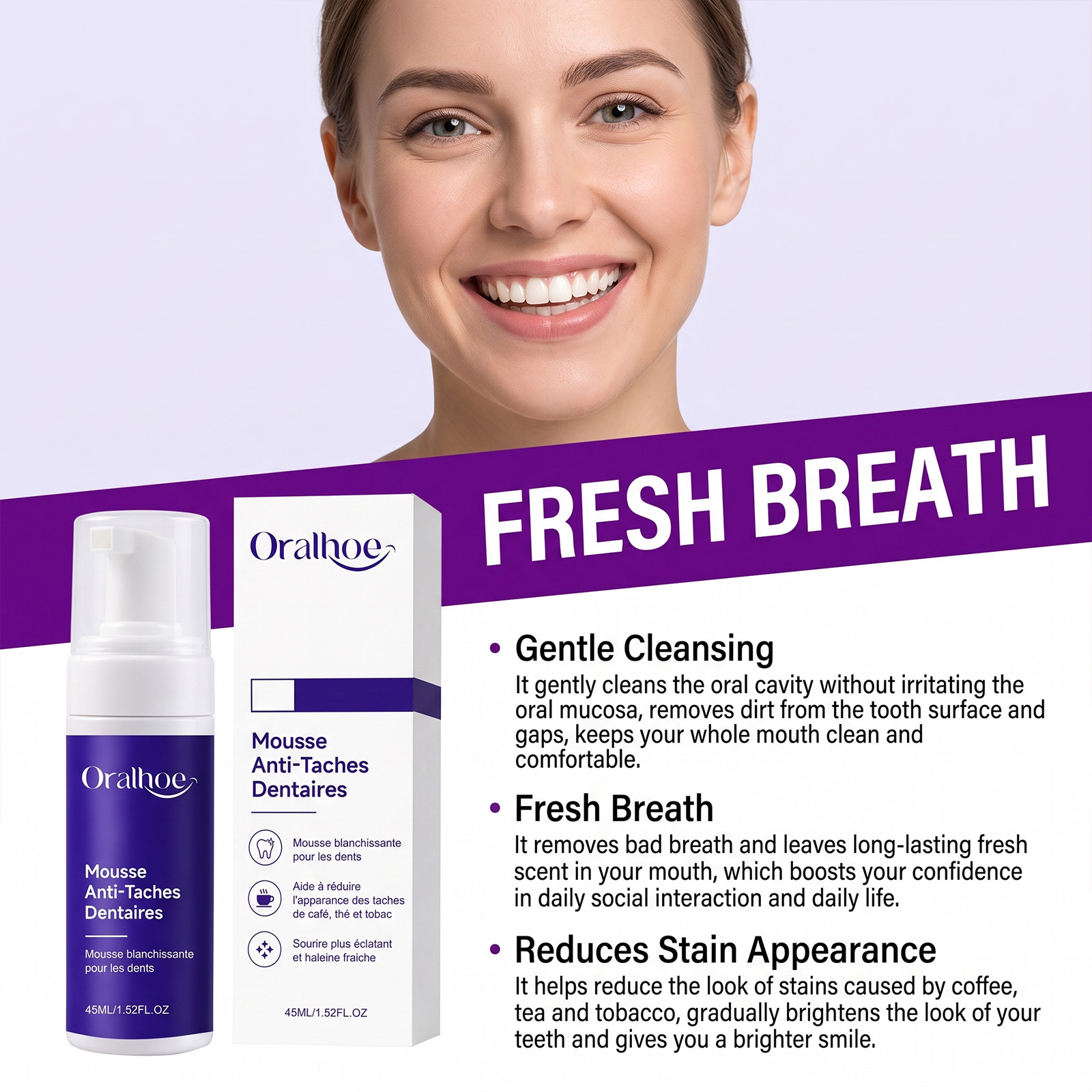 Purple Toothpaste Mousse Foam  - Teeth Whitening Foam recension och pris